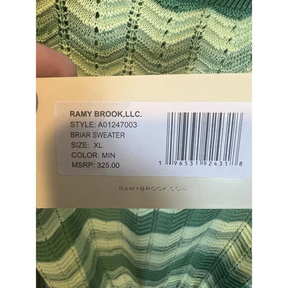 Ramy Brook Briar Cropped Sweater Size XL Green 100% Cotton Wave Knit Square Neck - Picture 7 of 9